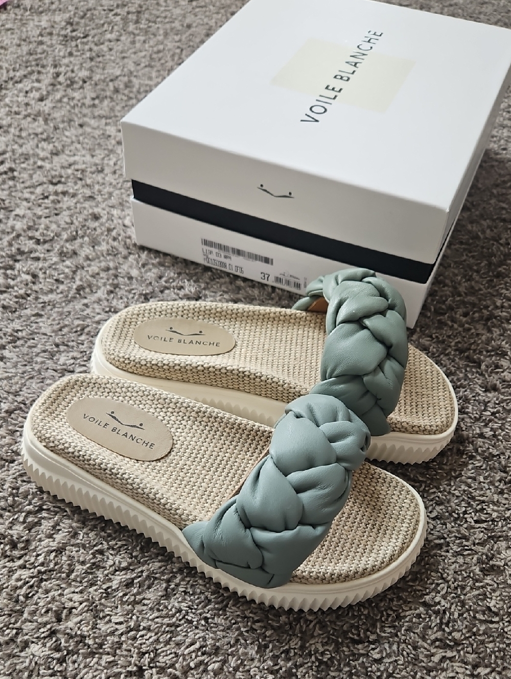 Voile Blanche Braided Slide Sandals in Sage Green